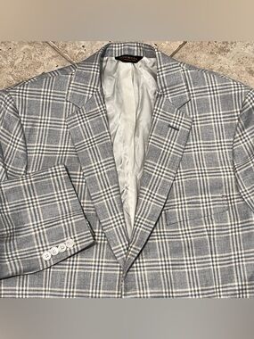Southwick Blue White Plaid Sport Coat Blazer Jacket Made in USA Wool 44R EUC WOW